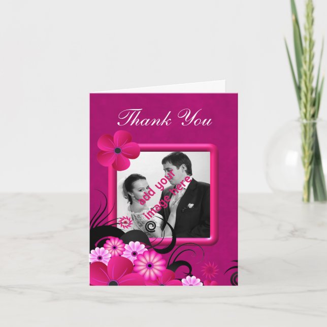 Dark Fuschia Wedding Thank You Photo Note Card (Front)