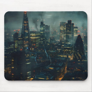 Dark Futuristic Stormy City Mouse Pad