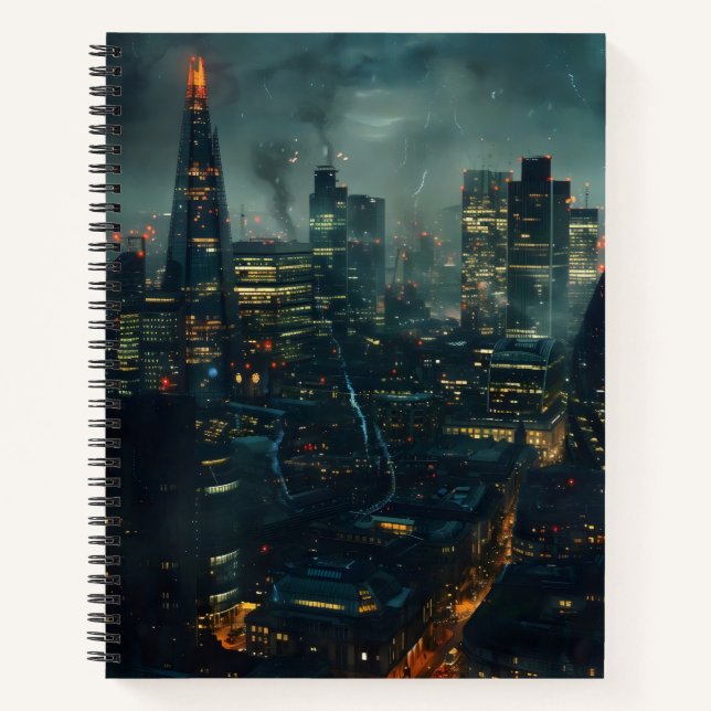 Dark Futuristic Stormy City  Notebook (Front)