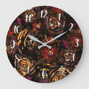 Dark Garden Autumn Glow Flowers Fall  Large Clock