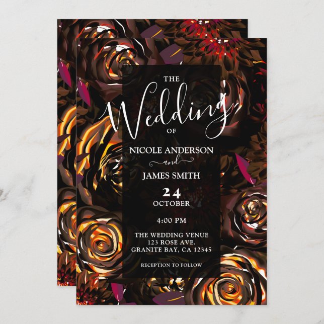 Dark Garden Autumn Glow Flowers Fall Wedding   Invitation (Front/Back)