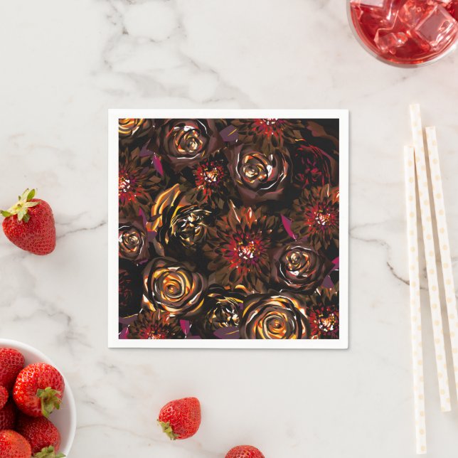 Dark Garden Autumn Glow Flowers Fall Wedding Napkin (Insitu)