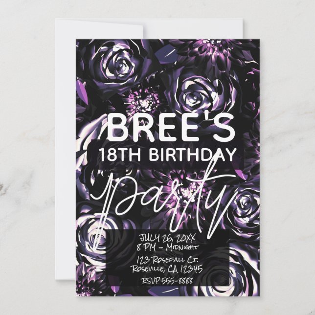 Dark Garden Bewitching Purple Flowers Party   Invitation (Front)