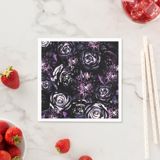 Dark Garden Bewitching Purple Flowers Party Napkin (Insitu)