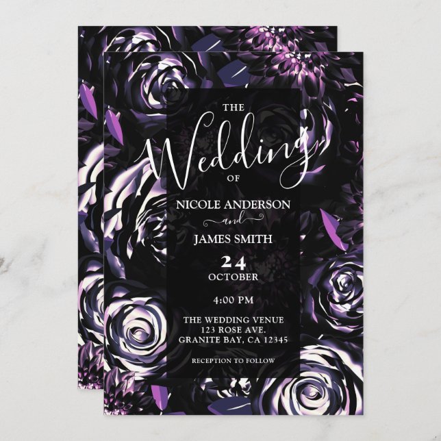 Dark Garden Bewitching Purple Flowers Wedding   Invitation (Front/Back)