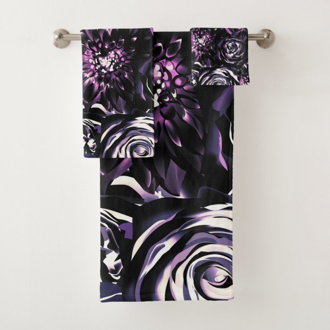 Dark Garden Bewitching Purple Glam Flowers Bath Towel Set (Insitu)