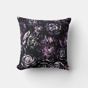Dark Garden Bewitching Purple Glam Flowers Cushion