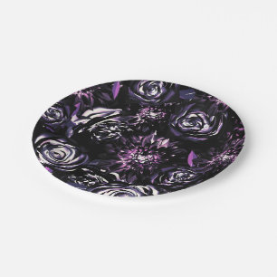 Dark Garden Bewitching Purple Glam Flowers Wedding Paper Plate