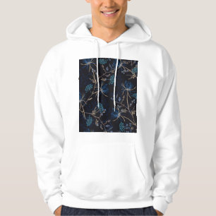Dark Garden: Monotone Blue Floral Hoodie