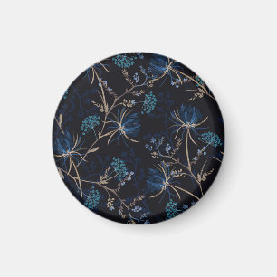 Dark Garden: Monotone Blue Floral Magnet