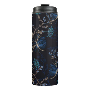Dark Garden: Monotone Blue Floral Thermal Tumbler