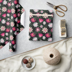 Dark Garden Pink & White Bloom Floral Wrapping Paper