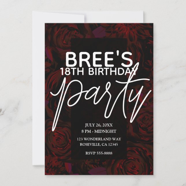 Dark Garden Red Romantic Flowers Glam Birthday Invitation (Front)