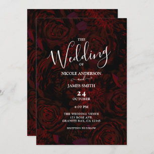 Dark Garden Red Romantic Flowers Glam Wedding  Invitation