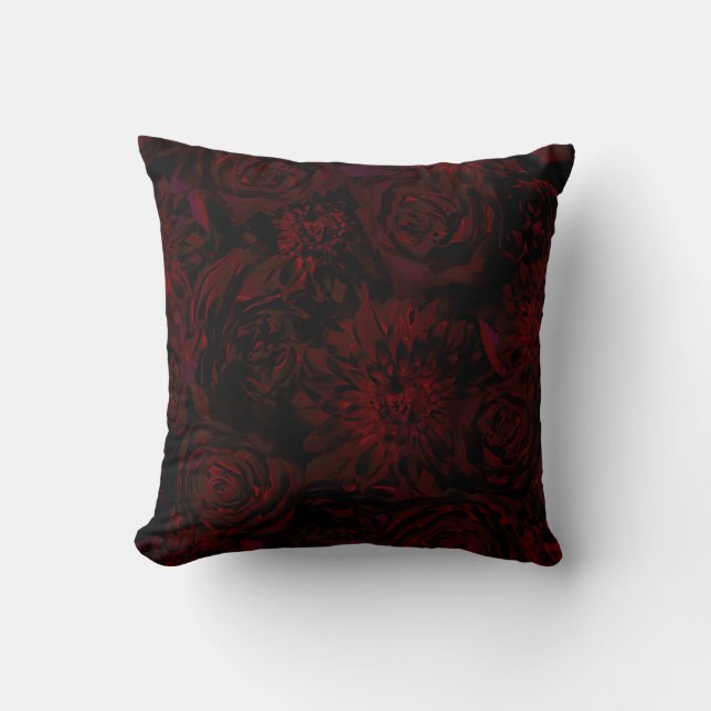 Dark Garden Red Romantic Flowers Gothic Glam Cushion (Front)