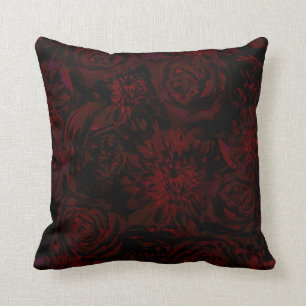 Dark Garden Red Romantic Flowers Gothic Glam Cushion