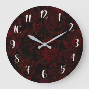 Dark Garden Red Romantic Flowers Gothic Glam Large Clock