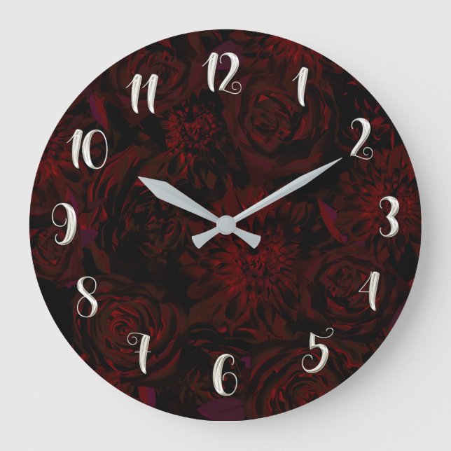 Dark Garden Red Romantic Flowers Gothic Glam Large Clock (Front)