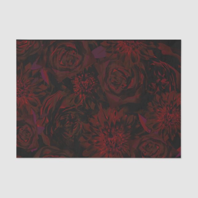 Dark Garden Red Romantic Flowers Gothic Wedding Tissue Paper (Front)