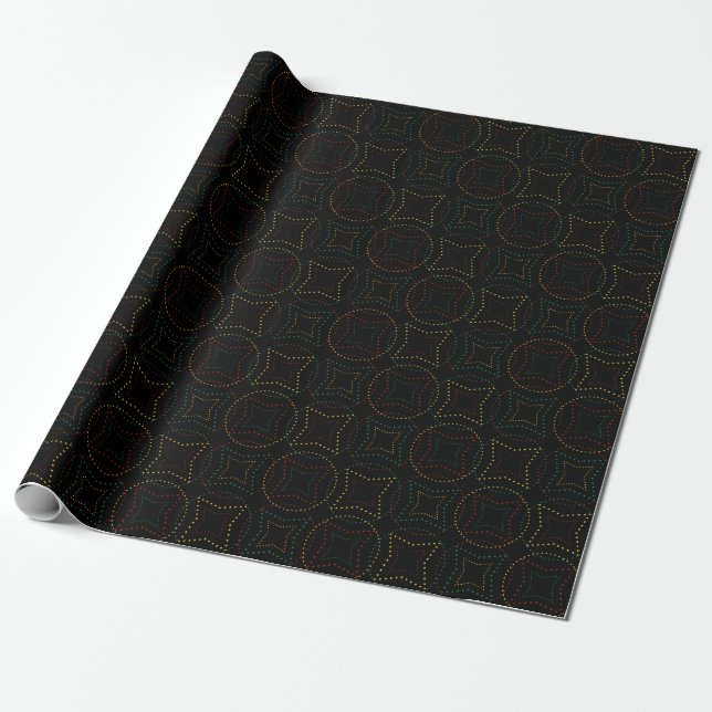 Dark Geometric Dotted Pattern with Glowing Shapes Wrapping Paper (Unrolled)