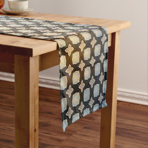 Dark Geometric Grid Abstract Pattern Design 1300 Short Table Runner