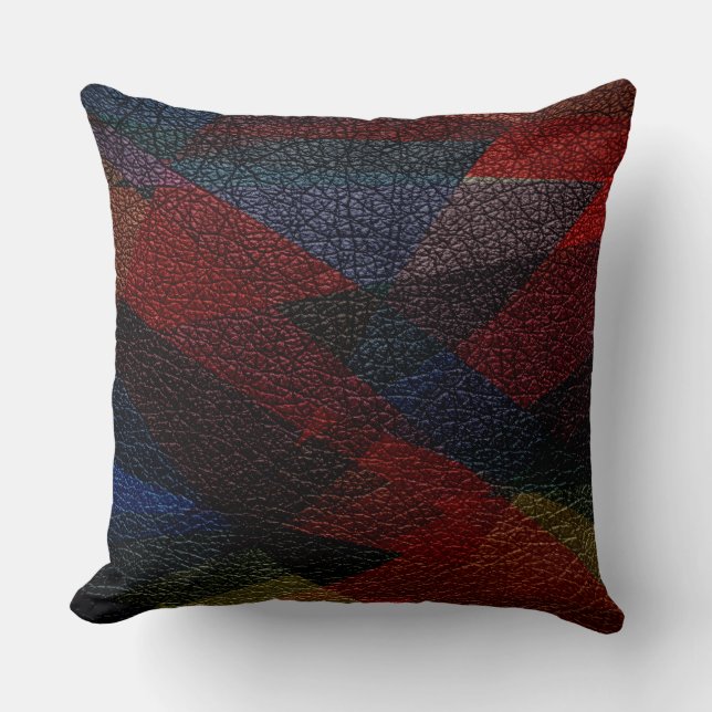 Dark Geometric Leather Look Cushion (Front)