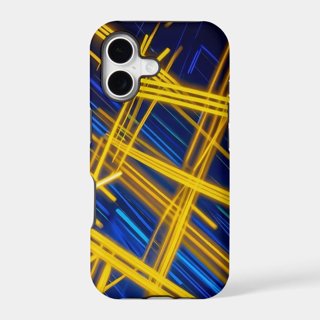 Dark Geometric Neon Yellow Blue Sci Fi Abstract (Back)