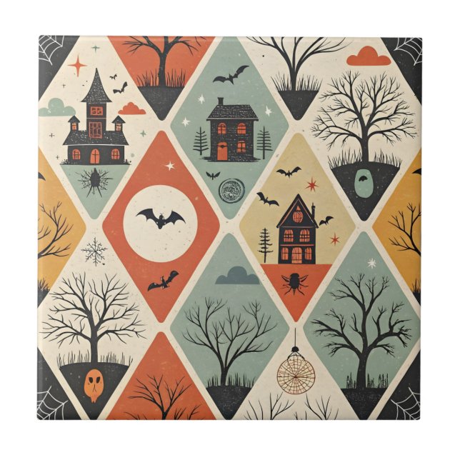 Dark ghost pattern ceramic tile (Front)