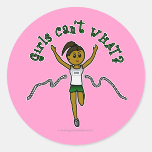Dark Girl Runner in Green Uniform Classic Round Sticker
