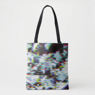 Dark glitch background, illustration. Black, blue, Tote Bag