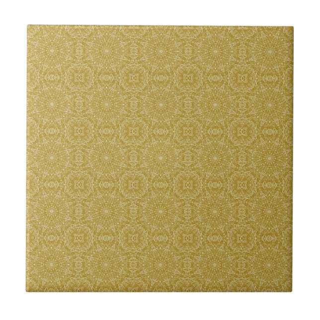 Dark gold geometric star wheel abstract art  ceramic tile (Front)