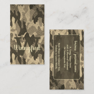 Dark Gold Glitter Camouflage Monogram Outdoorsy  Business Card