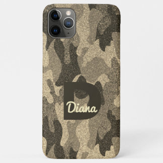 Dark Gold Glitter Camouflage Monogram Outdoorsy  iPhone 11 Pro Max Case