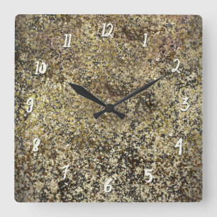 Dark Gold Glitter Crackle Modern Chic Glam Sparkle Square Wall Clock