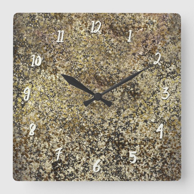 Dark Gold Glitter Crackle Modern Chic Glam Sparkle Square Wall Clock (Front)