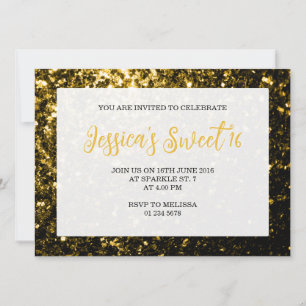 Dark gold glitter sparkles Sweet 16 elegant script Invitation