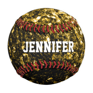 Dark gold glitter sparkles Your name Team Baseball
