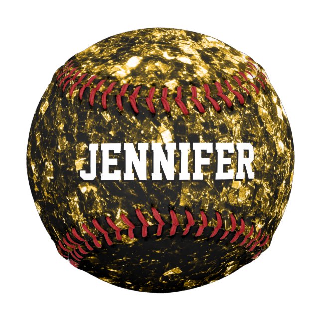 Dark gold glitter sparkles Your name Team Baseball (Back)