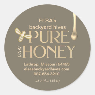 Dark Gold Honey Label pearlized honey drip and bee