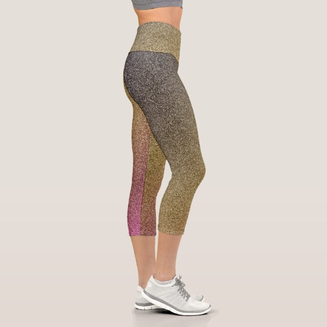 Dark-Gold-Pink Gradient Glitters Capri Leggings (Right)