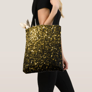 Dark gold shiny faux glitter sparkles tote bag