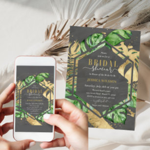 Dark Gold Tropical Bridal Shower Invitation