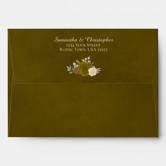 Dark Gold Watercolor Floral Elegant Wedding Envelope (Back (Top Flap))