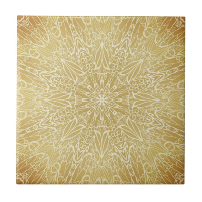 Dark gold white geometric star wheel ceramic tile (Front)