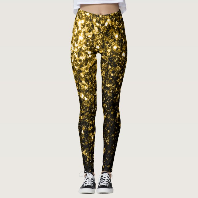 Dark gold yellow faux glitter sparkles leggings (Front)
