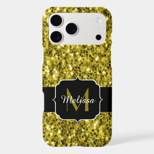 Dark gold yellow faux glitter sparkles Monogram