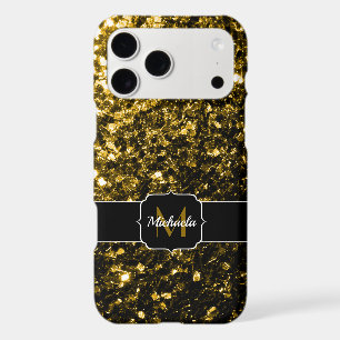 Dark gold yellow faux glitter sparkles Monogram