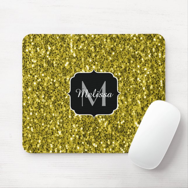  Dark gold yellow faux glitter sparkles Monogram Mouse Pad (With Mouse)