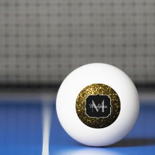 Dark gold yellow faux glitter sparkles Monogram Ping Pong Ball