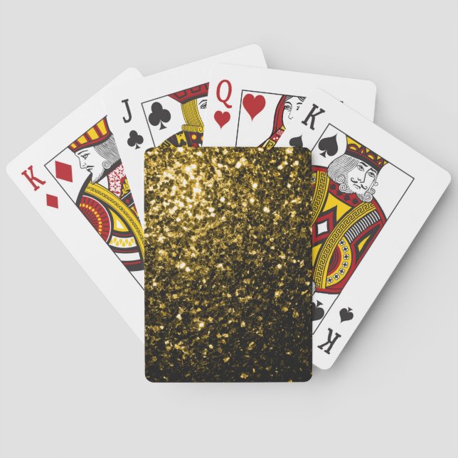 Dark gold yellow faux glitter sparkles playing cards (Back)